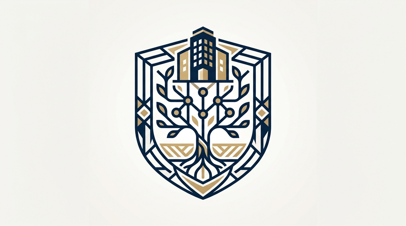 Ilustração corporativa representando a proteção do patrimônio familiar e governança através de uma holding.