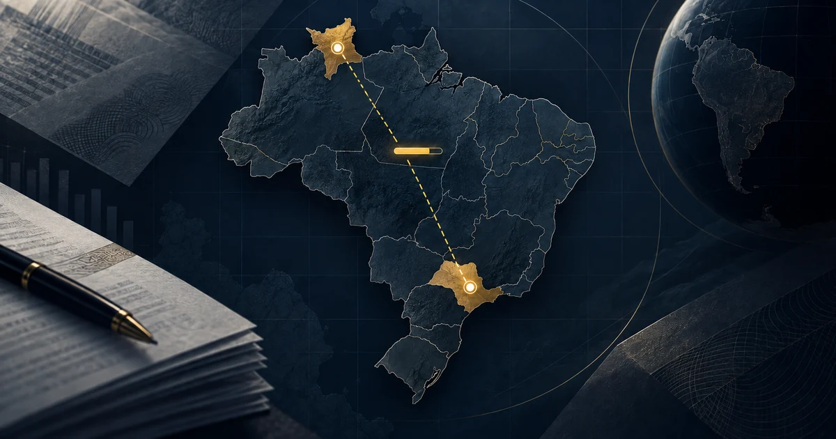 Mapa do Brasil com uma rota entre São Paulo e Roraima e marcador de prazo próximo do fim