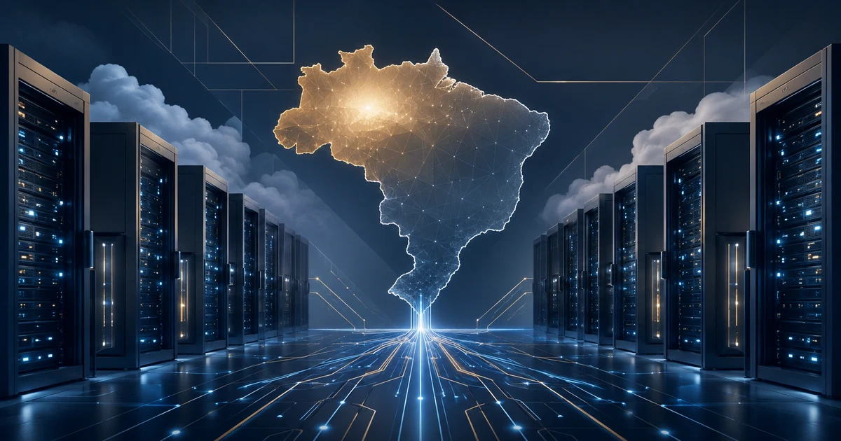 Ilustração editorial representando os incentivos fiscais do Redata para data centers no Brasil